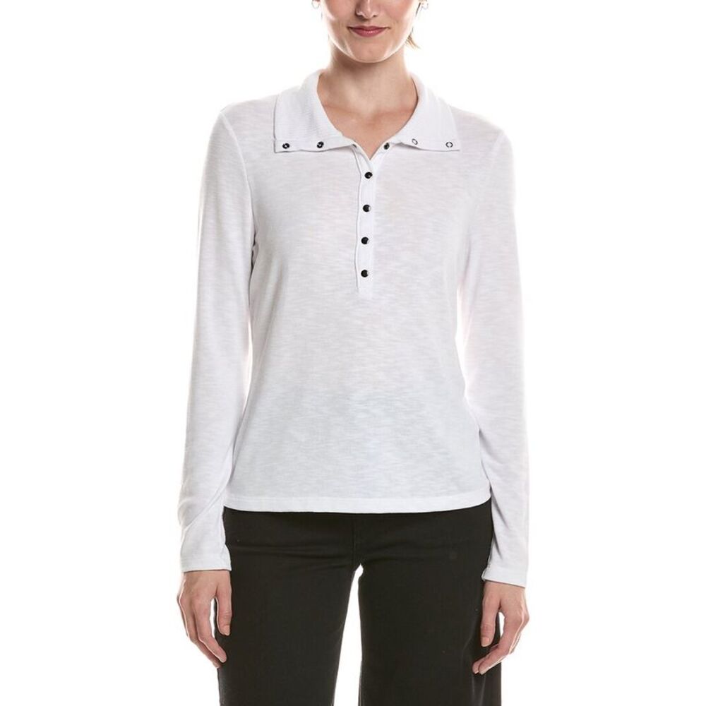 Michael Stars Womens  Issa Rib Mix Henley, White